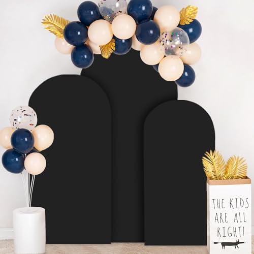 Image of FOTSHARER Set of 3 Wedding Arch Covers 4FT 5FT 6FT Black Arch Backdrop Cover 2-Sided Spandex Arched Fabric Cover Round Top Backdrop Covers Balloon Arched Stand Cover for Party Bridal Shower Ornaments