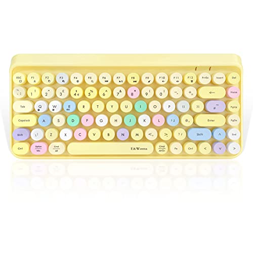 E&Woma Portable Bluetooth Keyboard Wireless Colourful Yellow Cute Vintage QWERTY Multi-Device 84 Keys Circle UK Layout Mini Compact Retro Flexible Design For Computer PC Windows Laptop Mac Phone