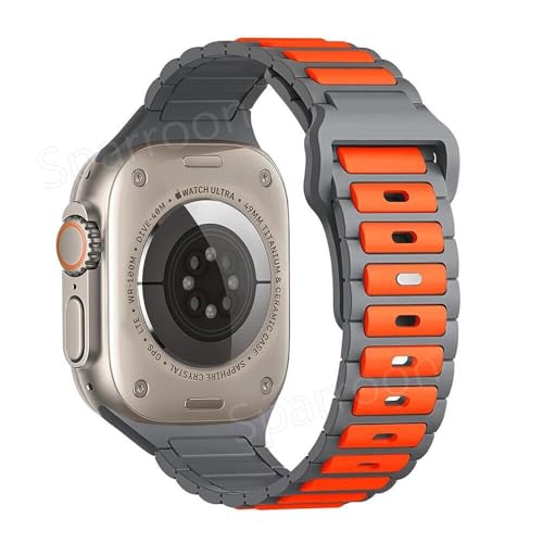 Bracelet silicone iWatch 42/44/45/46/49 mm pour le sport et le quotidien actif orange gris
