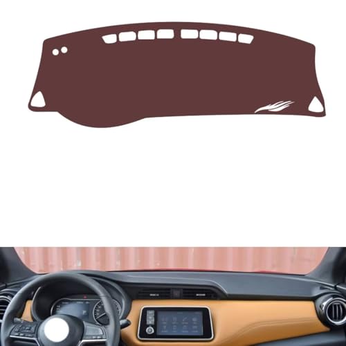 Anti-Slip Sun-Proof Dashboard Cover Compatible with Nissan Kicks 2018-2023, Premium Leather (Brown)