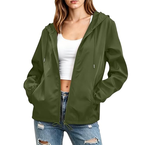 BUERCWS Women's Waterproof Raincoat Lightweight Hooded Rain Jacket Drawstring Windbreaker with Pockets for Outdoor womens rain jacket with hood Army Green S - image 7