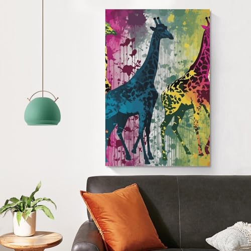 Impression sur toile girafe colorée moderne Deco murale chambre