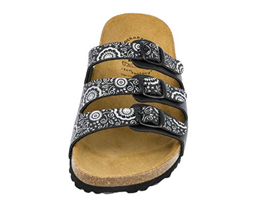 Lico Damen Bioline Flower Pantoletten, Schwarz Silber, 39 EU