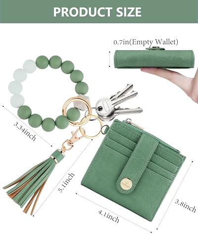 Image of Small Wristlet Wallets for Women Keychain Wristlet Wallet RFID Blocking Key Chain Wallet With Zipper Coin Pocke,2 Id Window(Mint Green)