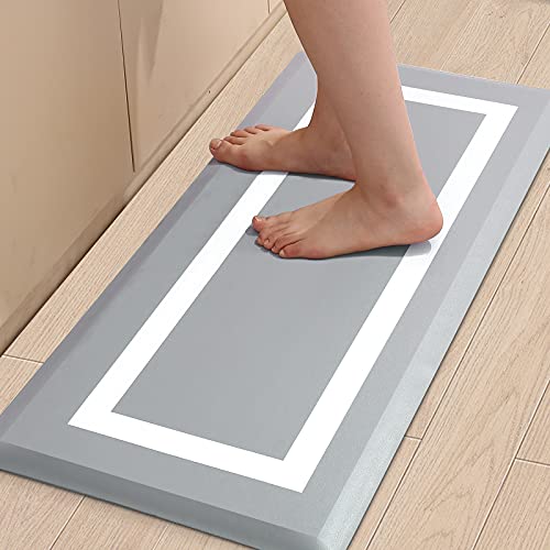 Kitchen Mat, Cushioned Anti Fatigue Mat for Kitchen Floor, 17.3"x39" , Anti Skid Waterproof Kitchen Rug, Heavy Duty PVC Ergonomic Comfort Mat for Kitchen, Sink , Office and Laundry, Grey