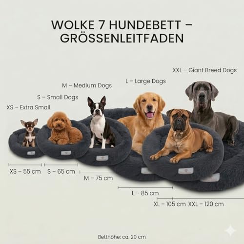 pfoten&nasen® Wolke 7 Hundebett M [Hellgrau, 75 cm] – Flauschiges Donut-Kissen für mittelgroße Hunde – Waschbar mit abnehmbarem Bezug – Kuschelig & Rund
