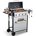 LMNOCHM Propane Grill with Folding Side Tables, 4-Burner Gas Grill with Full-Size Grease Tray and Removable Grease Cup, 40,000 BTU BBQ Grill with Wheels for Outdoor Cooking