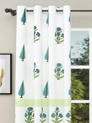 Image of BLOCKS OF INDIA Hand Block Printed Cotton Daylight Curtains with Eyelets |