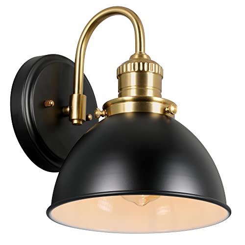 Design House 588293-Bgd Savannah Farmhouse 1-Light Indoor Dimmable Wall Light Matte Black Metal Shade For Hallway Foyer Kitchen, Matte Black And Satin Gold #TOP7