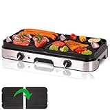  TZS First Austria - 2000 Watt Elektrogrill in 5 min heiß, Grill, 2 Temperaturregler, 2 Temperaturbereiche, XXL Grillfläche 50x25cm, Campinggrill, abnehmbare Platten, Thermostat, Tischgrill, BPA frei