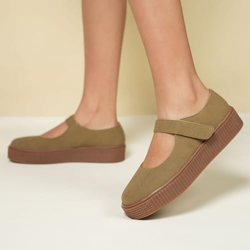 Image of Theater Women Maru Mary Jane Platform Shoes with Adjustable Strap | Soft Suede Finish | Cushioned Support for Casual & Smart Styling
