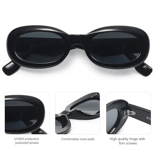 SOJOS Trendy Retro Oval Polarized Sunglasses for Women Men 90s Styles Sun Glasses Small Face Clout Goggles SJ22764