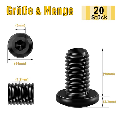 20PCs M8 x 16 Flat Head Screws, Hexagon Socket, Stainless Steel A2 V2A, Full Thread Black Oxide with Hex Key - Image 2