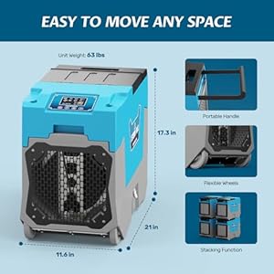 ARGENDON LGR Commercial Dehumidifier with Pump 180 Pints Dehumidifier for Crawl Space Basement Large Space Water Damage Unit Industrial Dehumidifier with Wheel and Handle