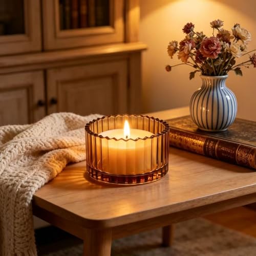 Kikkavo Candle Holder Candle Dish – Chic Glass Candle Holder Tray for Home Decor, Boho Bar Decor – Candle Plate for Tea Light Votive Diffuser – 3.9 x 1.96 in (Smoky)