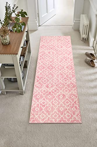 Wonnitar Moroccan Washable Runner Rug - Pink 2X6 Hallway Rug Runner Non-Slip Distressed Soft Bedside Rug Laundry Mat Modern Geometric Trellis Accent Carpet For Nursery Bathroom Dorm #TOP5