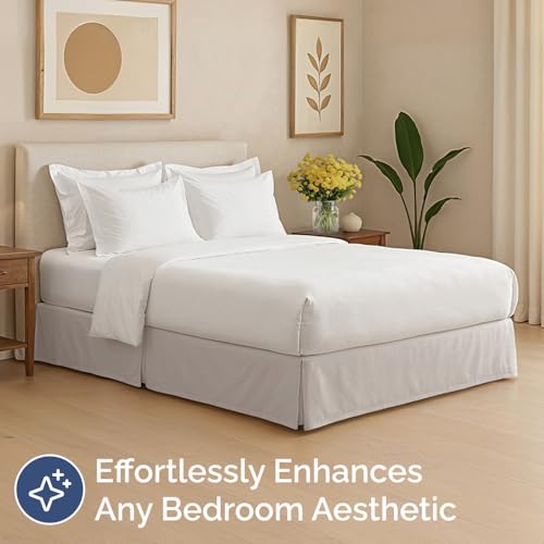 Pleated Bed Skirt Full Size - 3 Sided Pleated Bed Skirt Full - Ultra-Soft, Easy Fit with 12 Inch Tailored Drop - Hotel Quality, Wrinkle & Fade Resistant - for Women, Men, Kids and Teens - Light Grey