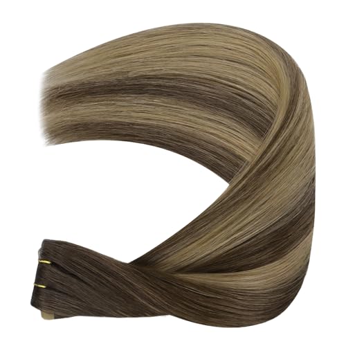 Image of WENNALIFE Invisi Edge Tape in Hair Extensions Human Hair,#4 /27 /4,14 Inch | 14 Inch 100g 40pcs (Invisi Edge & Classic) Balayage Chocolate Brown to Caramel Blonde Invisi Injected