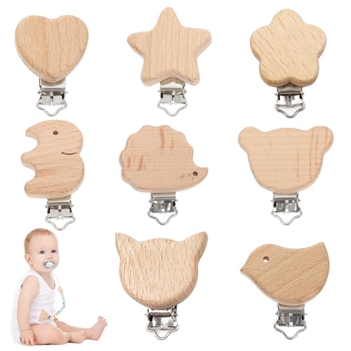 8 Pcs Chupetero Personalizado Pinzas Para Chupeteros Pinza Para Chupete Madera Personalizado Sujeta Chupetes,Bonitos Clips Con Estampado De Animales,Para Ropa,Manualidades,Juguetes Y Accesorios