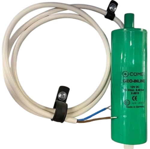 CR-MOESANCO® COMET GEO-INLINE Bomba de Agua, 15L/min, 12V DC, 0,6 Bar, 45x150mm, Verde, para Autocaravana y Caravana