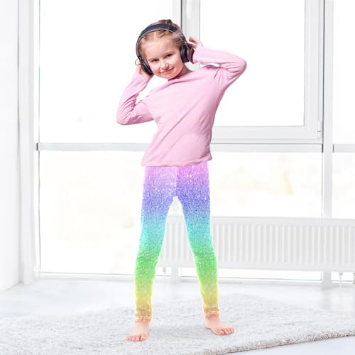 Aslsiy Shiny Rainbow Glitter Texture Girl's Leggings Sparkly Toddler Stretch Tights Pants2