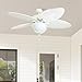 Honeywell Ceiling Fans Palm Island 52 Inch Ceiling Fan With Light, Indoor/Outdoor Ceiling Fan with Pull Chain, Tropical LED Tri-Mount 5 Palm Leaf Blade Design, ETL Damp Rated, White (50508-01)