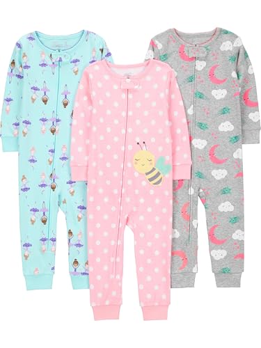 Simple Joys by Carter's Baby Boys' 3-Pack Snug Fit Footless Cotton Pajamas, Ballerina/Moon/Bee, 18 Months