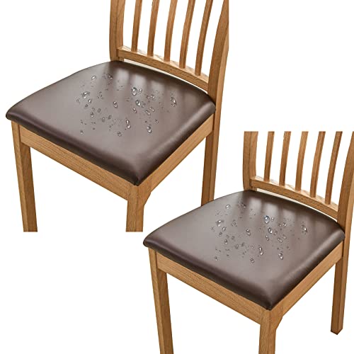 YarnYard Housses de siège de Chaise imperméables, 2 Pièces PU Cuir Housses de siège de Chaise, Housse de Chaise Extensible pour chaises de Salle à Manger, Marron Cover