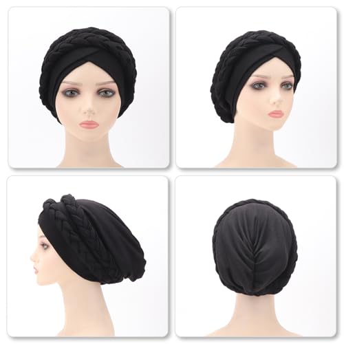 Image of DRESHOW African Women Turban Caps Beanie Twist Headscarf Pre-Tied Double Twisted Braids Headwraps for Women Chemo Cancer Cap