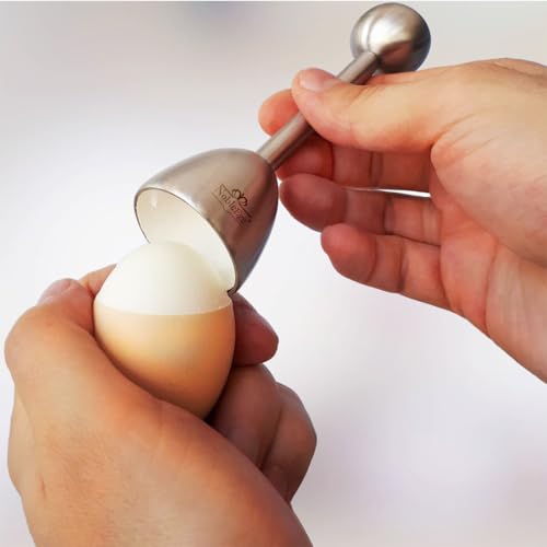 NobleEgg Egg Cups for Soft Boiled Eggs, All Sizes, Topper, Spoons, 18/8 Stainless Steel, Set for 2 - Thumbnail 4