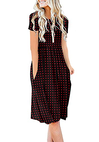 Image of DB MOON Women Summer Casual Short Sleeve Dresses Empire Waist Dress | Knee Length Dress for Women, Teacher Dresses, Jersey Dress, Modest Dresses, Dress with Pockets, Dresses for Church