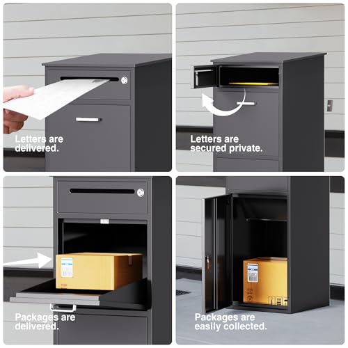 Image of Merapi Package Delivery Box, Pre-Assembled No-Install Parcel Drop Box, Weatherproof Anti-Theft Steel Design (Wrought Iron Black)