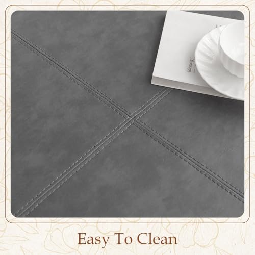 Image of Modern Square Coffee Table, Farmhouse Ottoman for Living Room, Large Vintage Leather Coffee Tables with Leather Upholstered Padded Seat [Square, Vintage Gray, 30'']