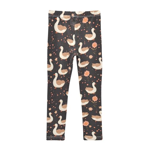 Geese Black Flower Girls Leggings Athletic Pants Tights Stretch Bottom2
