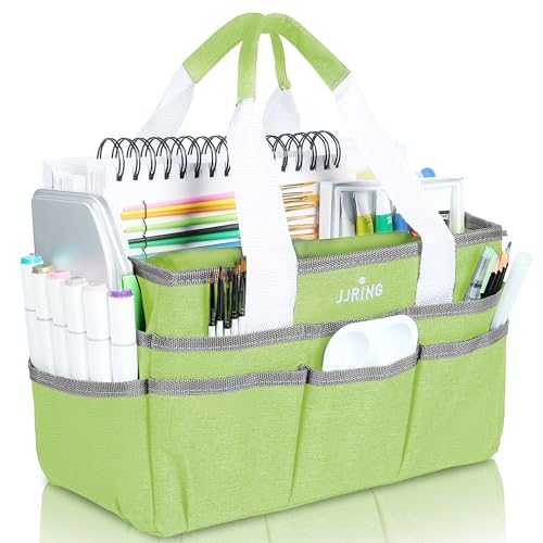 Image of JJRING Craft Organizer Tote Bag, Art Storage Caddy with Multiple Pockets, Cyan Sewing Bag for Art, Craft, Scrapbooking, School, Medical, and Office Supplies Storage