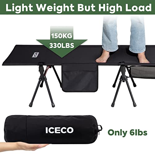 Iceco Camping Cot For Adults, Folding Cot For Camping Portable Bed Sleeping Cot, Lightweight Backpacking Cot Strong Support 330 Lbs For Tent,Outdoor,Hiking,Travel,Rv,Beach #TOP4