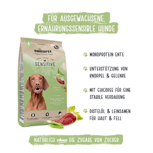 Chicopee Classic Nature Line | Sensitive | Hundefutter trocken | Mit Ente & Reis | Weizenfrei | Bedarfsgerechtes Life-Cycle-Konzept | Inspiriert von der Natur Kanadas | 2 kg