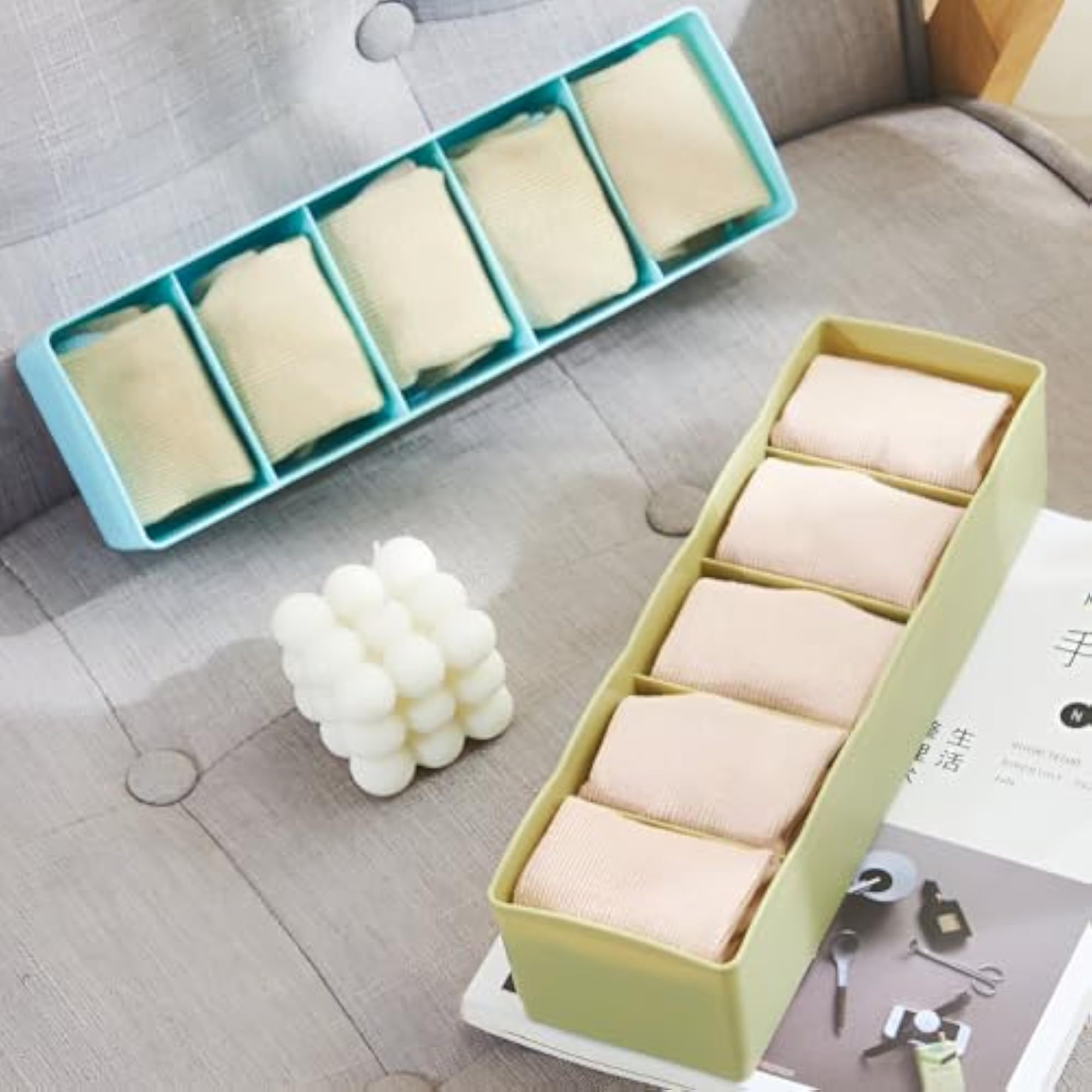 5 Grid Plastic Storage Box Drawer Organizer, Multicolor Stackable