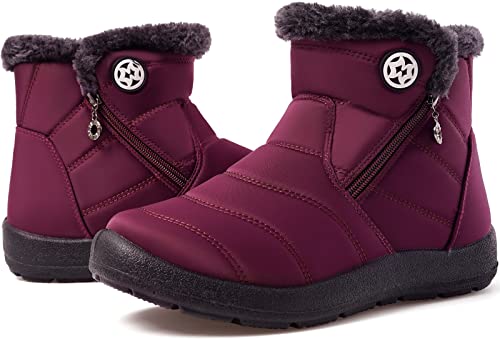 Image of Eagsouni Snow Boots Womens Winter Ankle Boots Ladies Warm Fur Lined Booties Thickening Shoes Zip Flat Sneakers Outdoor Booties