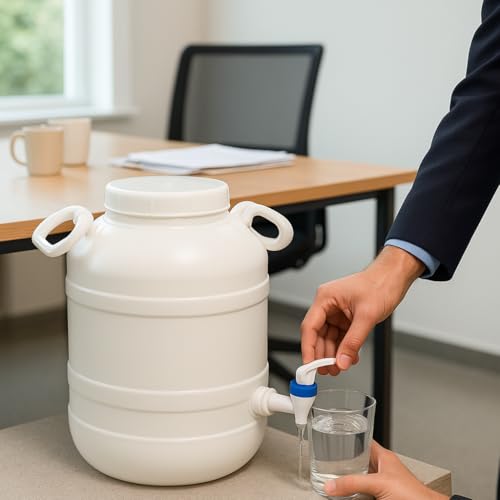 Image of Water Dispenser 26 Litre, Plastic Container with Tap, Lid and Handles for Home, Kitchen, Office (30L-White)