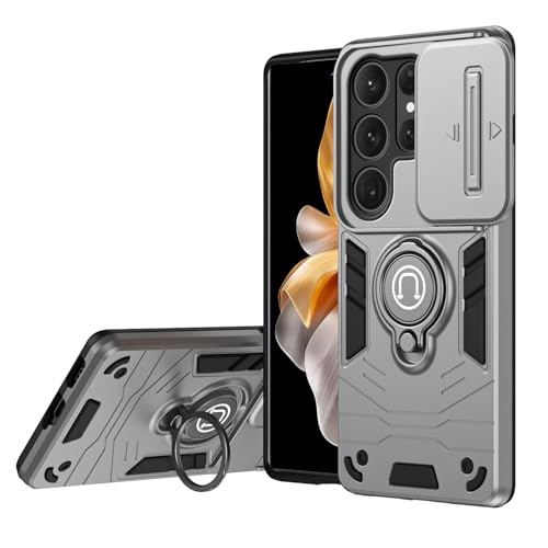 Tapa de la caja trasera del teléfono Compatible con Samsung Galaxy S25 Ultra Funda con soporte y cubierta deslizante Compatible with cámara, funda resistente a prueba de golpes de grado militar, funda