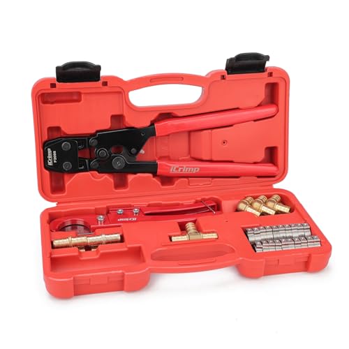 Image of iCrimp 3 /8 to 1 inch Cinch Clamp Crimping Tool Kit, With 1 /2 inch Cinch Clamp Rings(20 Pack) and Brass Fittings(12 Pack), PEX Tubing Cutter