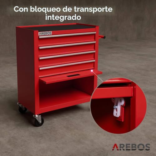 Miniatura 7 de Arebos Carro De Taller 4 Compartimentos Compartimento Grande 2 Ruedas Con De Estacionamiento Espacio Para Las Herramientas De Un Mecanico De Taller Incl. Alfombrillas Antideslizantes