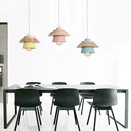 Candelabro moderno E27 de hierro con grano de madera para cocina 3