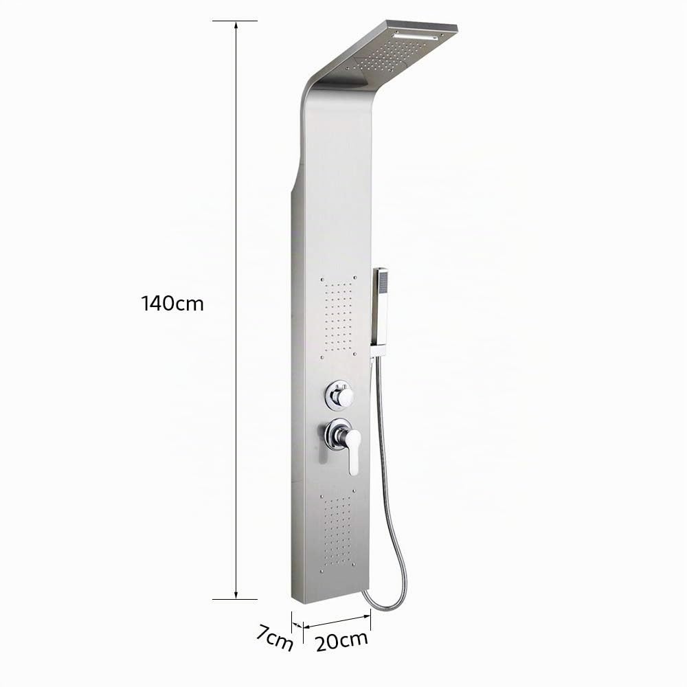 Columna de ducha de hidromasaje con panel de acero inoxidable 304, mezclador de 5 funciones, ducha spa para baño, altura: 140 cm – Proceso de pulido (acero inoxidable)