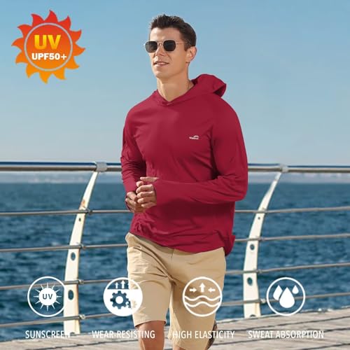 Image of Men's UPF 50+ Long Sleeve Sun Shirts UV Protection Hoodie Rash Guard Hiking Fishing Swim T Shirt