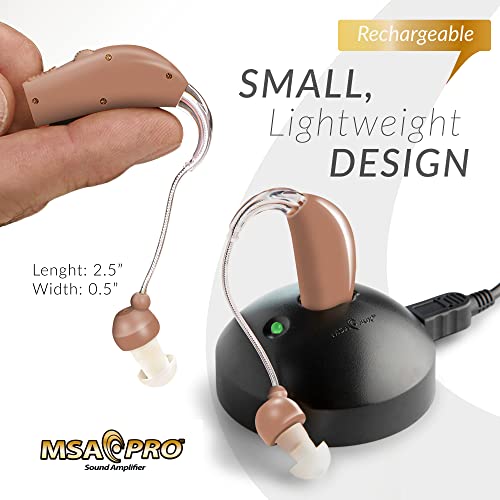 MSA PRO Sound Amplifier, Amplifies Sound by 30 Times, Up to 20 Hours Continuous Use, Lightweight, Nearly Invisible, Adjustable Volume, Fast Charging, Brown, 1ct