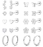 LOLIAS Pendientes de tuerca planos para mujeres y niñas, hipoalergénicos, de acero inoxidable quirúrgico, para orejas sensibles, chapados en oro de 14 quilates, diseño de corazón y flor, juego de