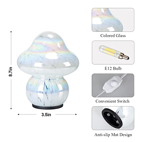 Coosa Mushroom Lamp,Glass Bedside Table Lamp,Night Lamp With Stepless Dimmable, Cute Small Nightstand Desk Lamp For Home Decor, Study, Living, Bedroom, Gift，Bulb Included #TOP2