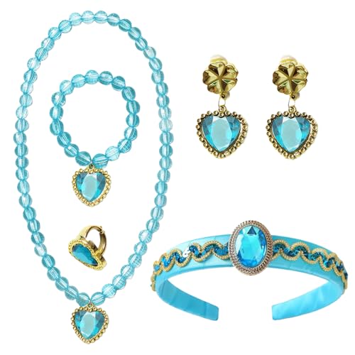 LDBKLGHJ - LDBKLGHJ Collier et Boucles d'oreilles Princesse - 3 pièces, Ensemble d'accessoires de princesse arabe, Bandeau, Collier épais doré, Boucles d'oreilles, Idéal pour les filles, Costume de rôle pour Ha